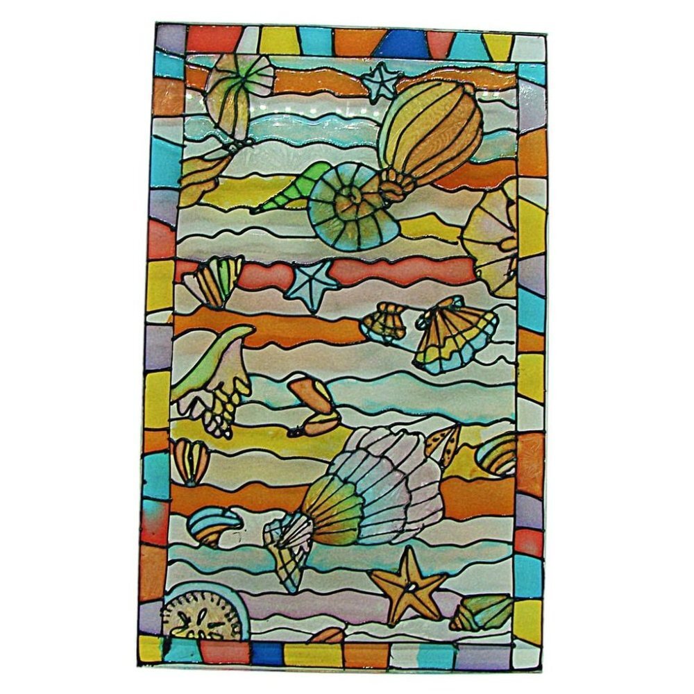 Vintage Nautical Multicolor Seashell Ocean Scene Acrylic Suncatcher Pastel 10x6"